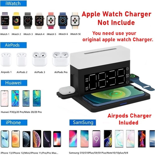 Wireless Charger For Iphone 12 or + Night Light Alarm Clock